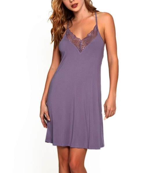 Women's Olivia Soft Viscose Halter Neck Chemise Lingerie with Lace Trim and Shoulder Straps