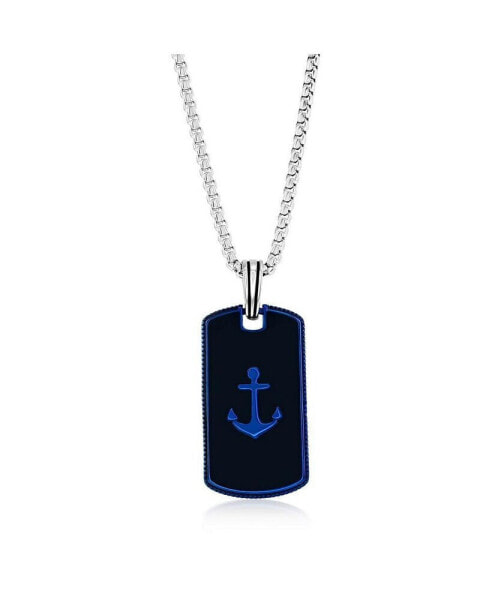 Stainless Steel Black and Gold or Black and Blue Anchor Dog Tag Necklace