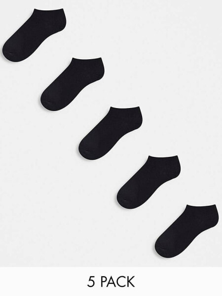 ASOS DESIGN 5 pack trainer socks in black