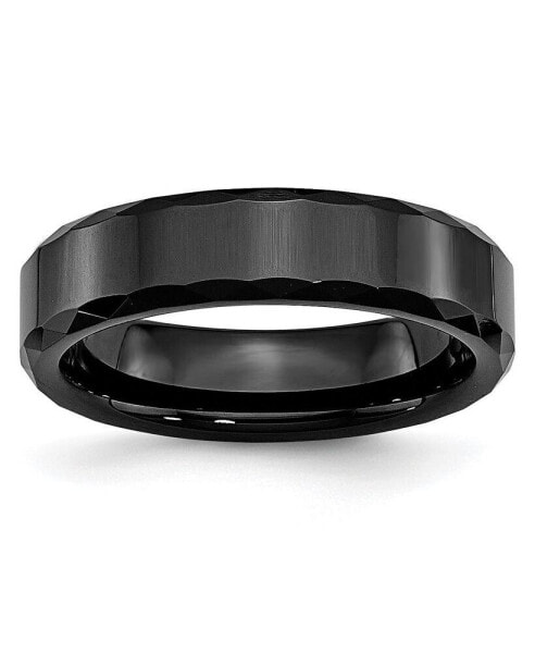 Ceramic Black Faceted and Beveled Edge Polished Band Ring