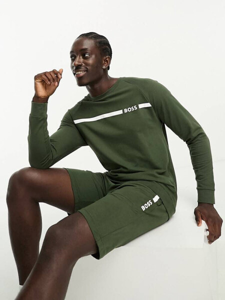 Boss Bodywear tape sweatshirt in khaki