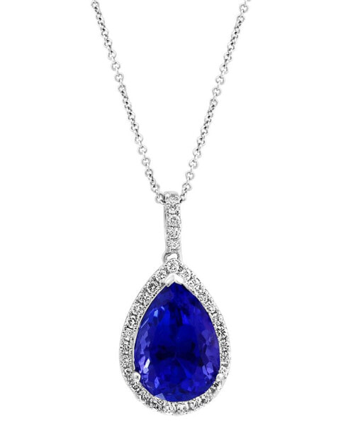 EFFY Collection eFFY® Tanzanite (6 ct. t.w.) & Diamond (3/8 ct. t.w.) Halo 16" Pendant Necklace in 14k White Gold