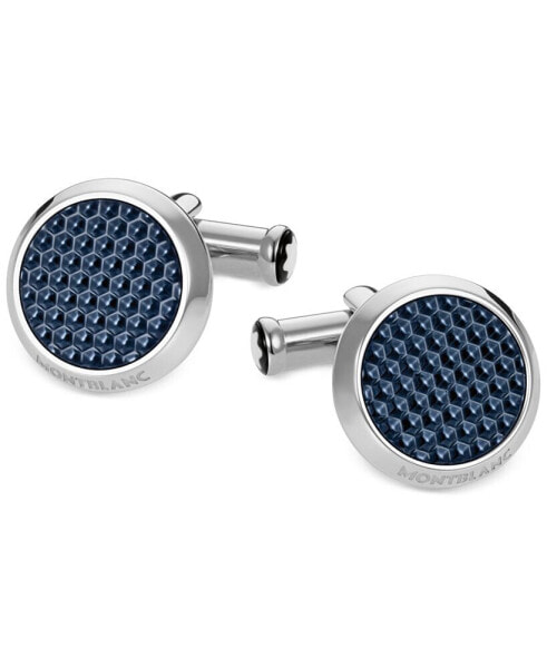 Unisex Meisterstück Classic Stainless Steel with Blue Lacquer Inlay Cuff Links 112904