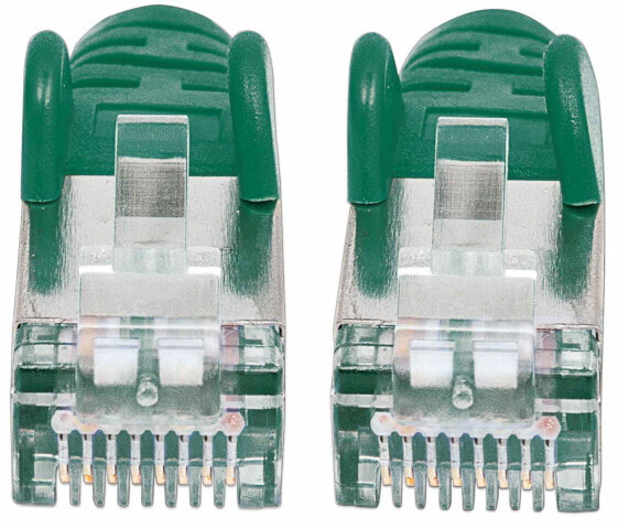 Intellinet Network Patch Cable - Cat7 Cable/Cat6A Plugs - 1.5m - Green - Copper - S/FTP - LSOH / LSZH - PVC - Gold Plated Contacts - Snagless - Booted - Polybag - 1.5 m - Cat7 - S/FTP (S-STP) - RJ-45 - RJ-45 - Green