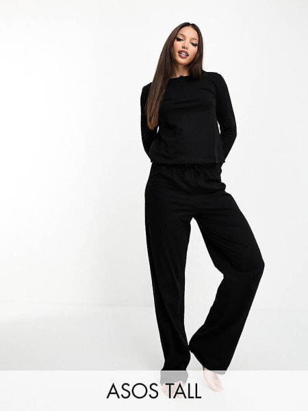 ASOS DESIGN Tall mix & match cotton pyjama trouser in black