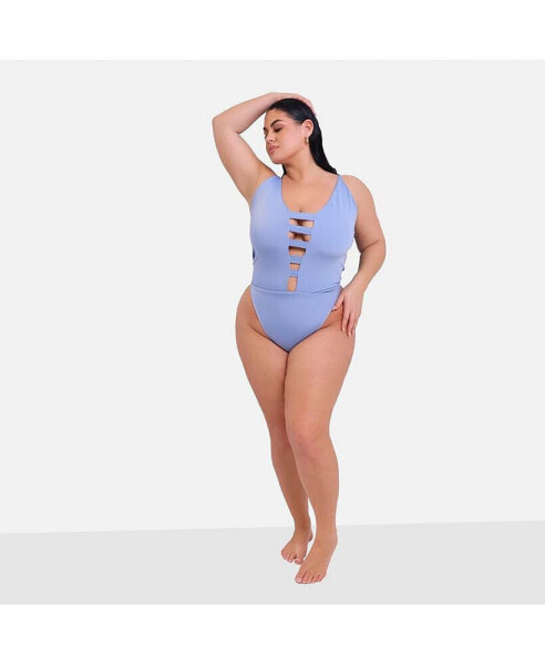 Plus Size Marina Caged Swimsuit - Sky Blue