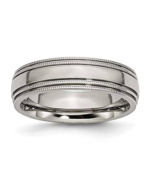 Titanium Polished Grooved and Beaded Edge Wedding Band Ring