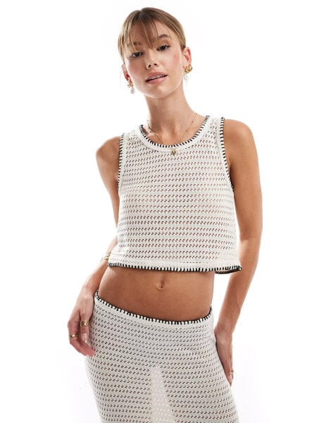 Vero Moda crochet cropped top co-ord with whipstitch detail in cream