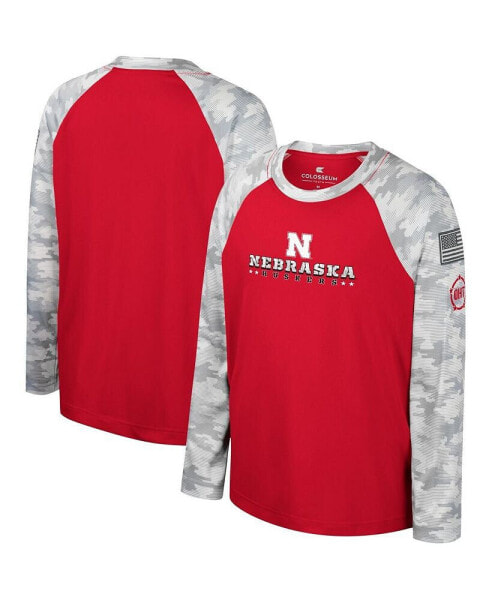 Big Boys Scarlet, Camo Nebraska Huskers OHT Military-Inspired Appreciation Dark Star Raglan Long Sleeve T-shirt