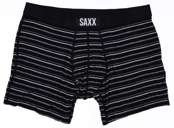 SAXX 285021 Men's Vibe Super Soft Boxer Briefs Built-in Pouch Black Stripe Large