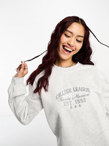Miss Selfridge sweatshirt with college embroidery in grey marl 
