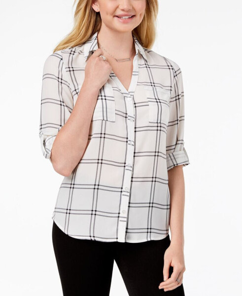 Juniors' Roll-Tab-Sleeve Printed Top