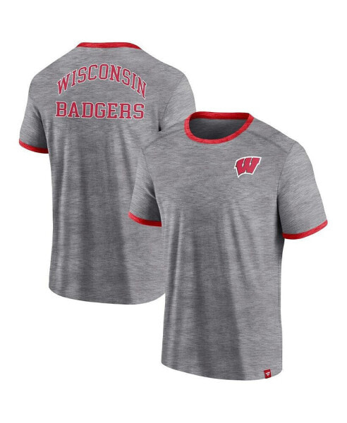 Men's Heather Gray Wisconsin Badgers Classic Stack Ringer T-shirt