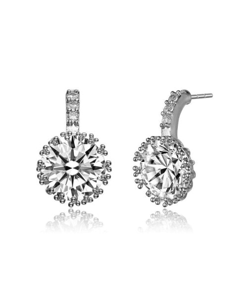 Sterling Silver Cubic Zirconia Solitaire Triple Prong Drop Earrings