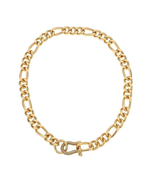 18K Gold Plated Pave Clasp and Chain Necklace