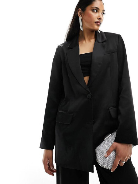 Selected Femme relaxed fit satin blazer in black