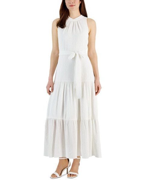 Women's Tie-Neck Tiered Sleeveless Maxi Dress