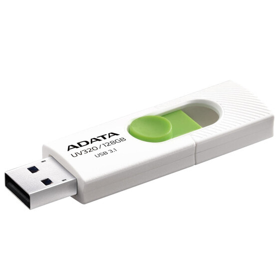 ADATA UV320 - 128 GB - USB Type-A - 3.2 Gen 1 (3.1 Gen 1) - Slide - 7.9 g - Green - White: Флеш-накопитель ADATA UV320 128 ГБ USB Type-A 3.2 Gen 1 (3.1 Gen 1) Slide 7.9 г Зеленый Белый