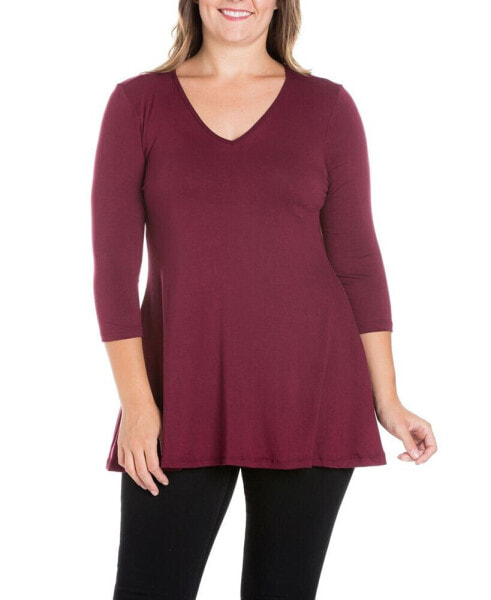 Women's Plus Size Three Quarter Sleeves V-Neck Tunic Top