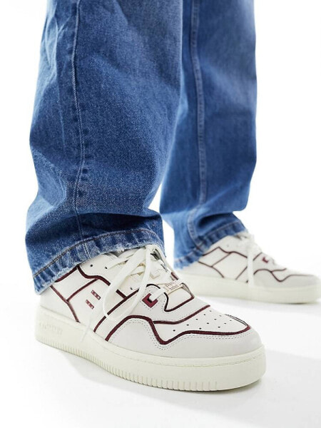 Tommy Jeans Basket trainers with piping details in off white and burgundy