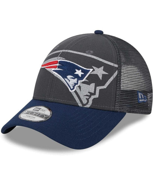 Big Boys and Girls Graphite New England Patriots Reflect 9FORTY Adjustable Hat