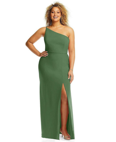Plus Size Skinny One-Shoulder Trumpet Gown with Front Slit