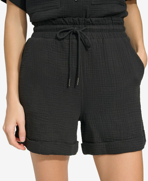 Women's High Rise Gauze Shorts with Rolled Cuff