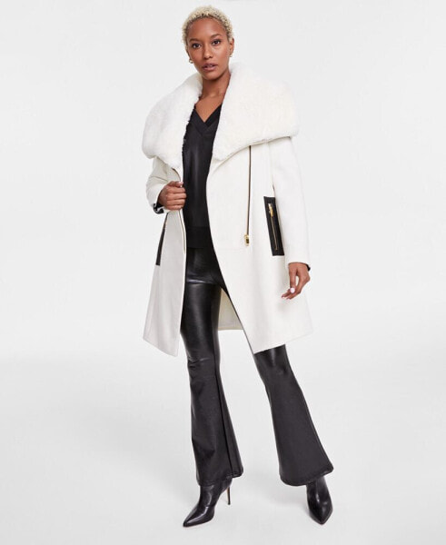 Women's Belted Faux-Fur-Collar Coat