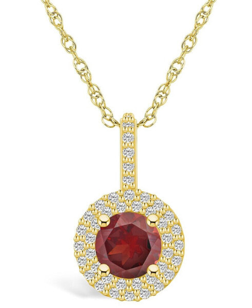 Garnet (1-5/8 Ct. T.W.) and Diamond (3/8 Ct. T.W.) Halo Pendant Necklace in 14K Yellow Gold