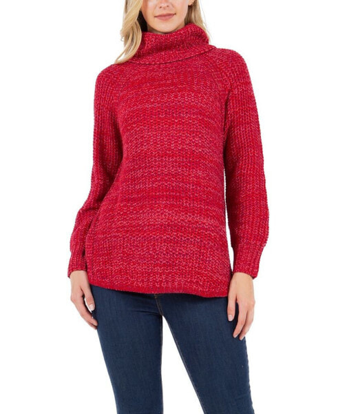 Studio Women's Round Hem Marled Lurex Turtleneck Sweater