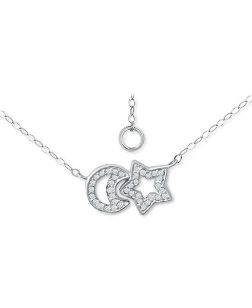 Cubic Zirconia Moon & Star Pendant Necklace, 16" + 2" extender, Created for Macy's