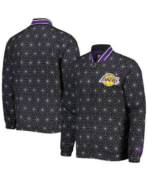 Men's Black Los Angeles Lakers In-Field Play Fashion Satin Full-Zip Varsity Jacket