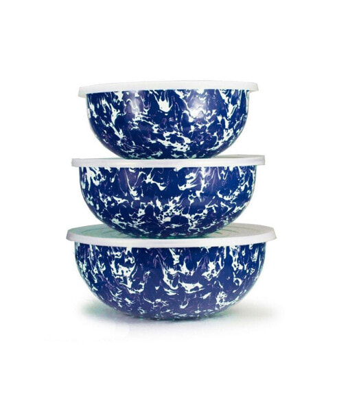 Cobalt Swirl Enamelware Collection Mixing Bowls, Set of 3