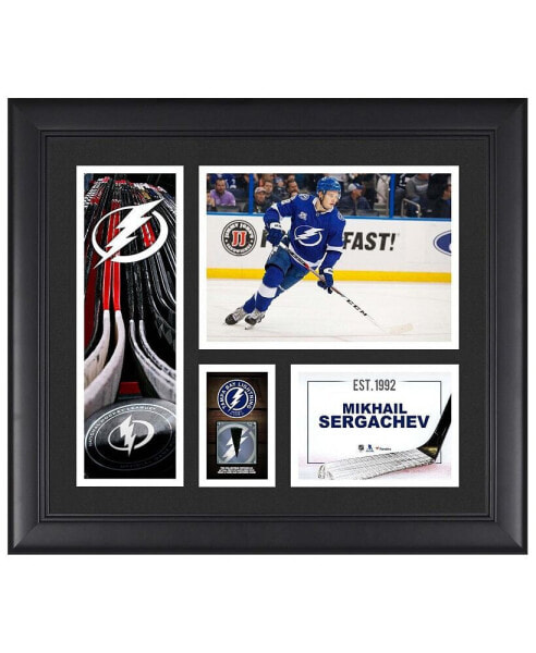 Mikhail Sergachev Tampa Bay Lightning Framed 15" x 17" Player Collage with a Piece of Game-Used Puck