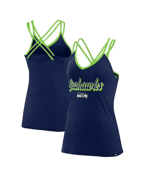 Women's College Navy Seattle Seahawks Go For It Strappy Crossback Tank Top