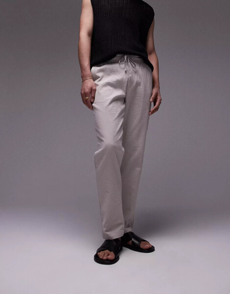 Topman straight leg textured trousers in stone