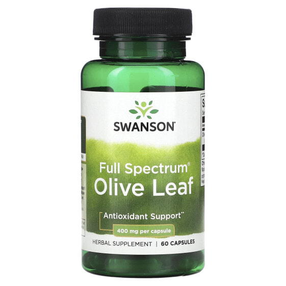 Swanson, Листья оливкового дерева полного спектра, 400 мг, 60 капсул