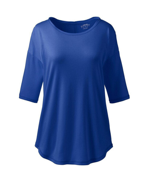 Women's Supima Micro Modal Elbow Sleeve Balletneck Curved Hem Top