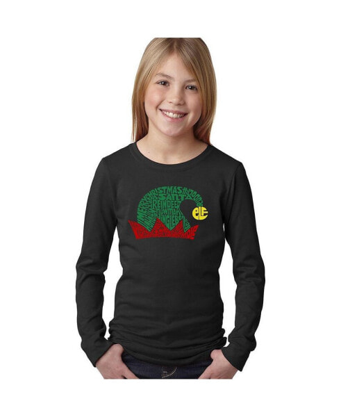 Christmas Elf Hat - Girl's Child Word Art Long Sleeve T-Shirt