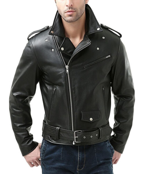 Men Classic Leather Motorcycle Jacket - Big and Tall