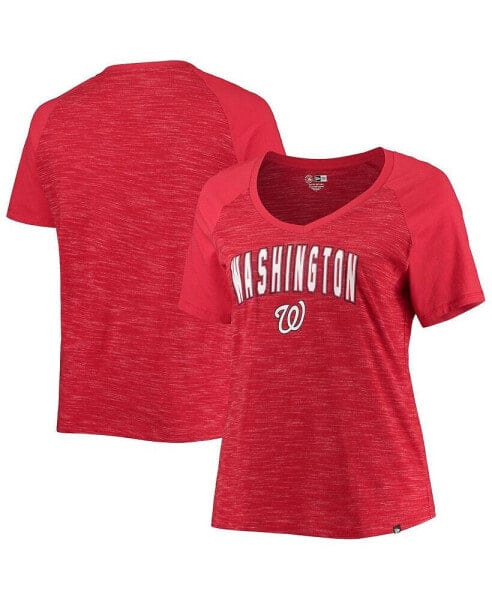 Women's Red Washington Nationals Plus Size Raglan V-Neck T-shirt