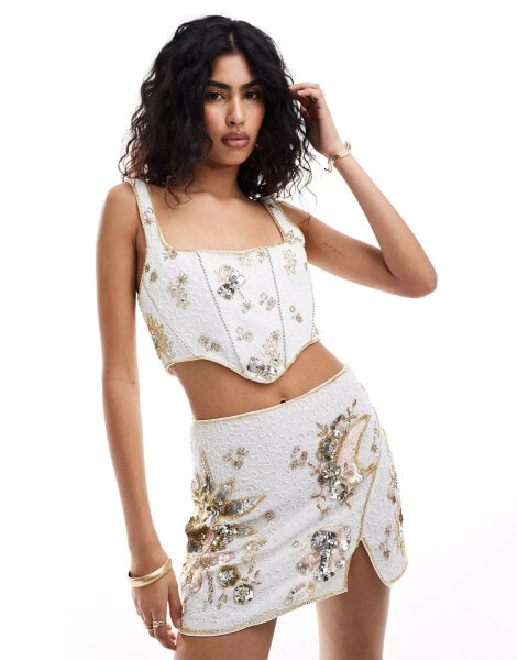 ASOS DESIGN celestial embellished sequin co-ord top in white