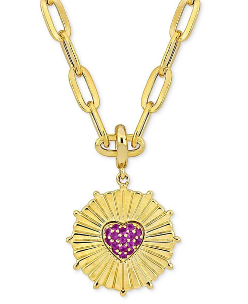 Pink Sapphire Heart Sun Ray Disc 18" Pendant Necklace (1/6 ct. t.w.) in 10k Gold