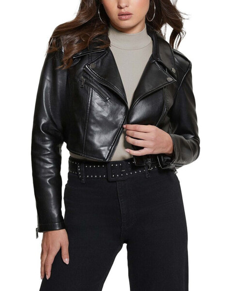 Women's Rochelle Cropped Faux-Leather Moto Jacket