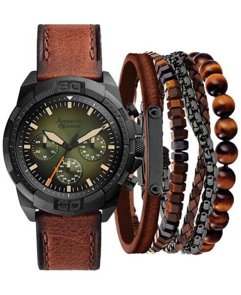 Часы American Exchange Cognac Faux-Leather Strap Watch