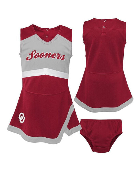 Girls Toddler Crimson, Gray Oklahoma Sooners Two-Piece Cheer Captain Jumper Dress and Bloomers Set