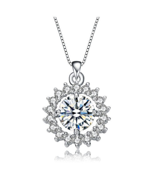 Elegant Flower-Style Pendant Necklace in Sterling Silver with Rhodium Plating and Round Cubic Zirconia