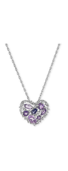 Amethyst (1-1/5 ct. t.w.) & Iolite (1/5 ct. t.w.) Open Heart 18" Pendant Necklace in Sterling Silver