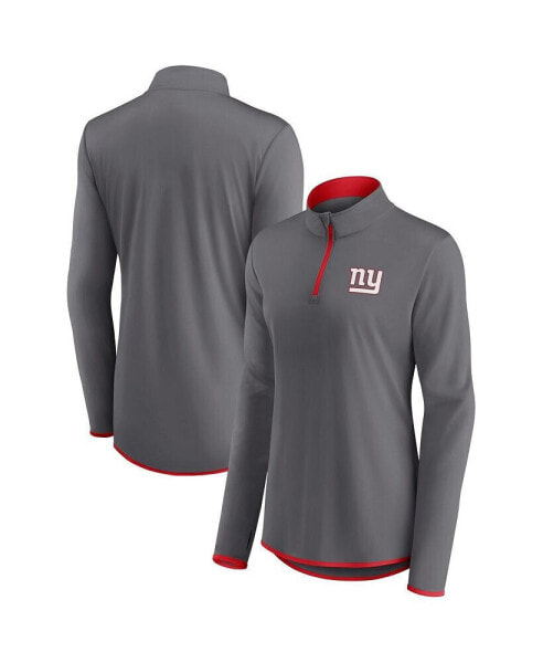 Women's Gray New York Giants Corner Long Sleeve 1/4 Zip Top