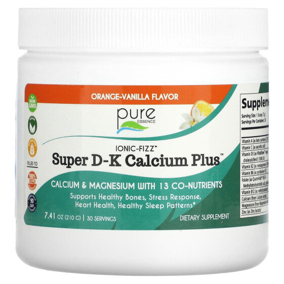 Витамин D Pure Essence Ionic-Fizz, Super D-K Calcium Plus, Orange-Vanilla, 210 г